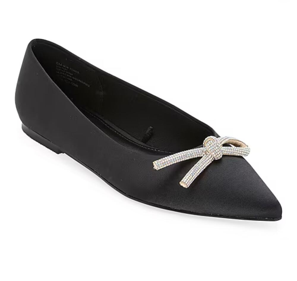 NEW! Worthington 7M Ferrer Black Women's Satin Pointed Closed Toe Ballet Flats